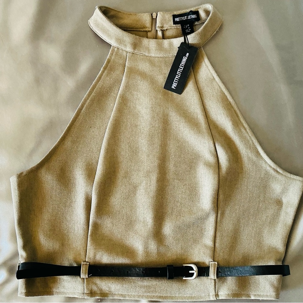 PrettyLittleThing Beige Halter Tank Top